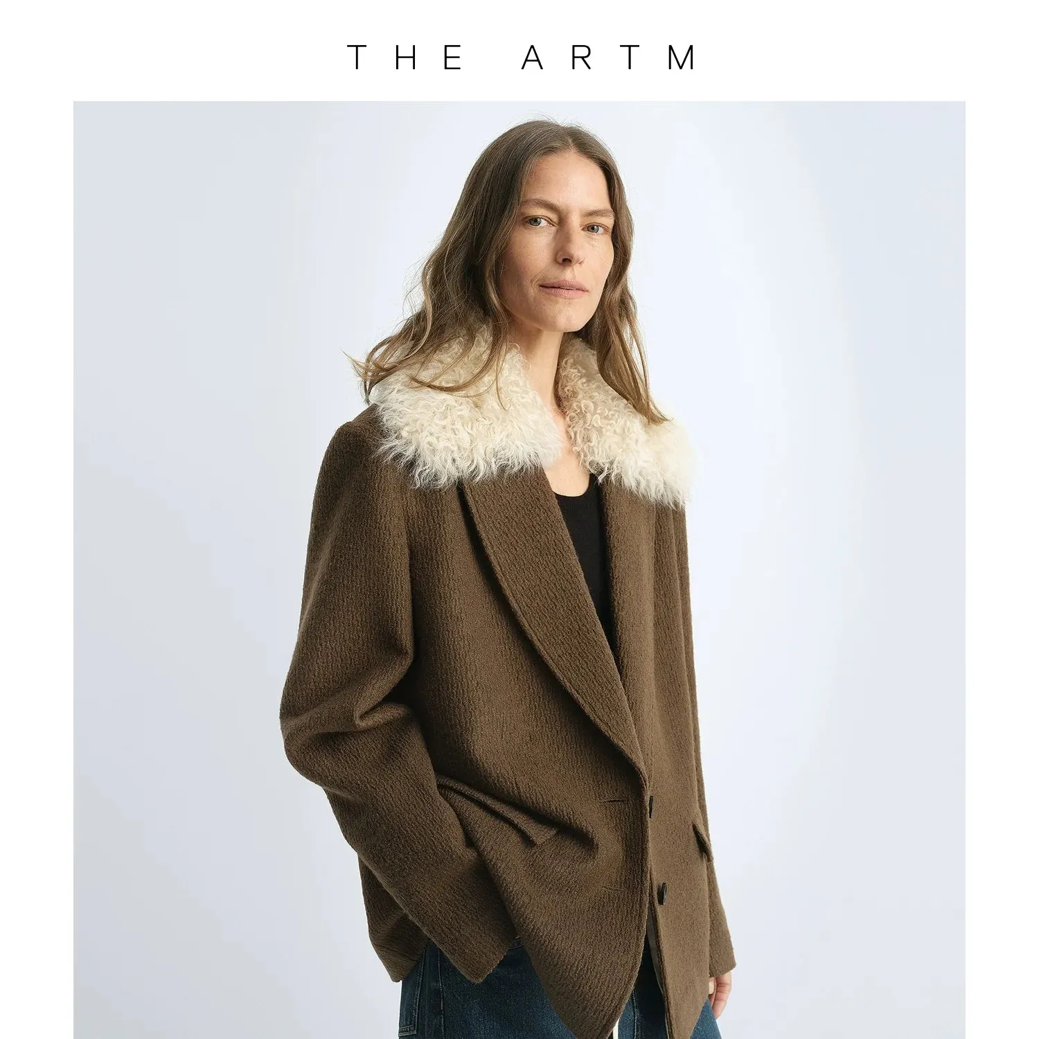 Textured Wool Coat with Fur Collar