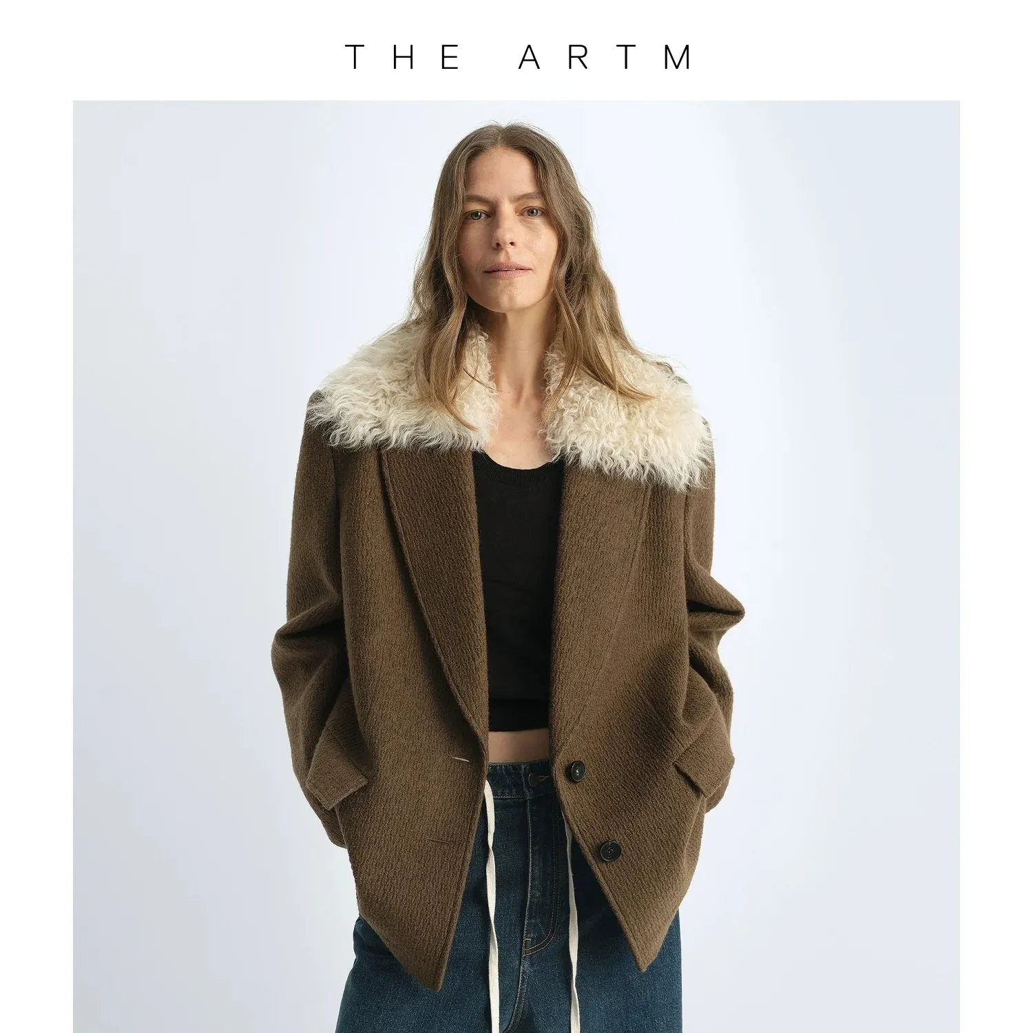 Textured Wool Coat with Fur Collar