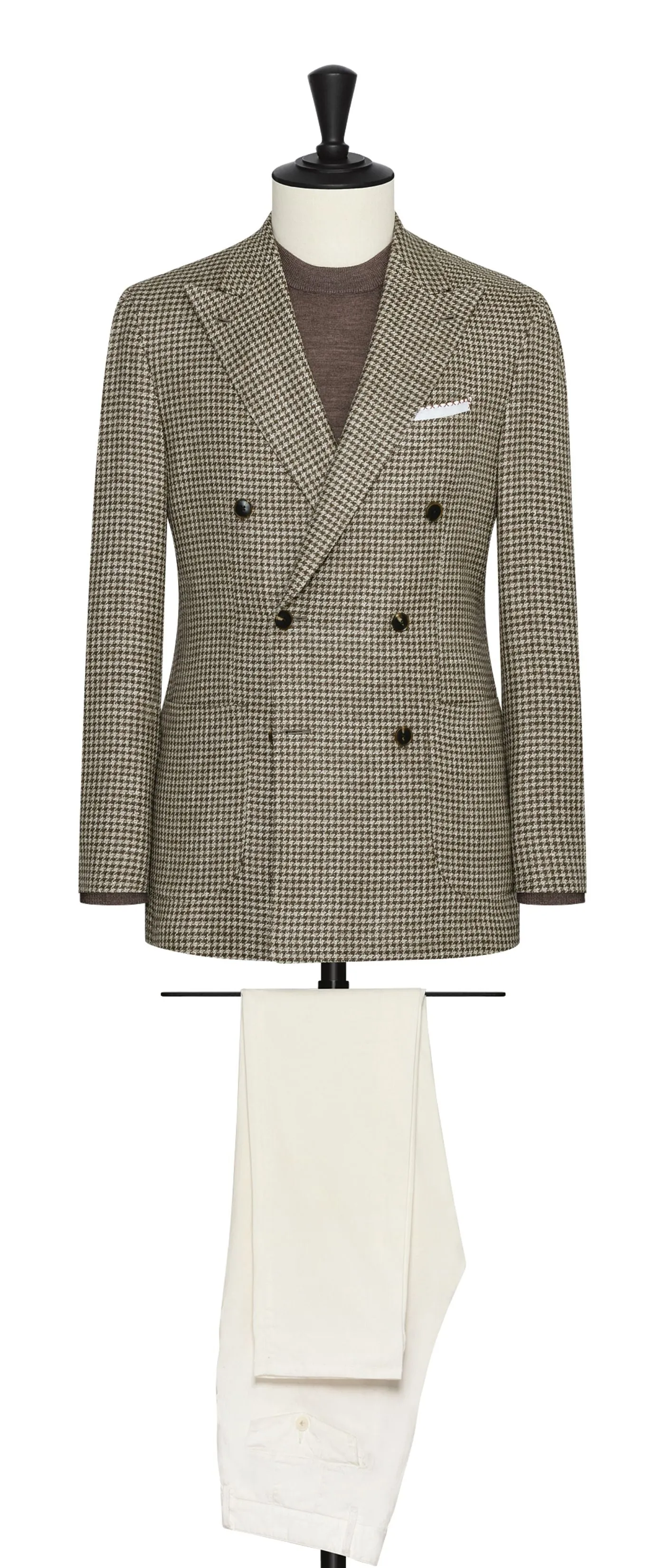 TG Di Fabio Beige & Cedar Brown Wool & Linen Houndstooth Mouliné Twill