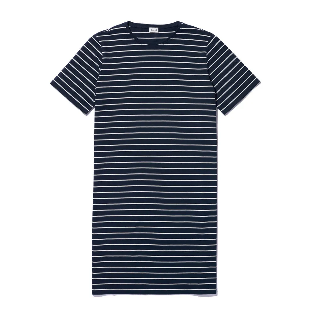 The Tee Dress - Navy/Cream Pinstripes