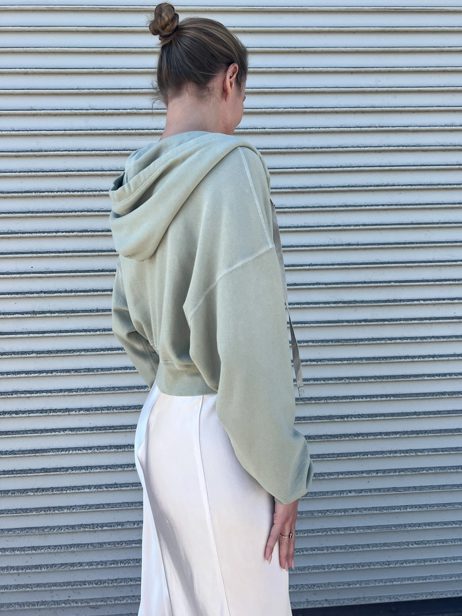 Tiffany Cropped Zip Hoodie in French Terry - Matcha