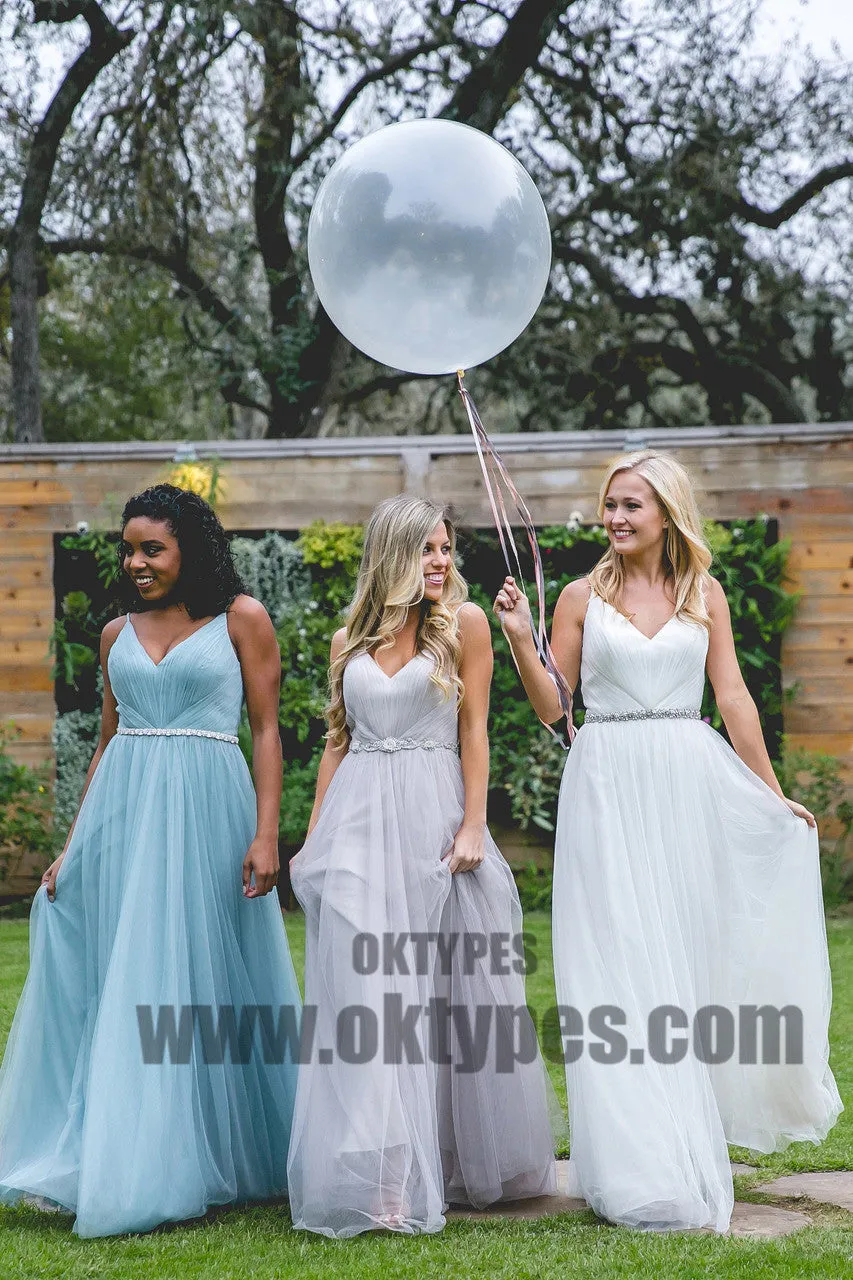 Tulle Long Newest Bridesmaid Dresses With Little Beading, Lovely Bridesmaid Dresses, TYP0391