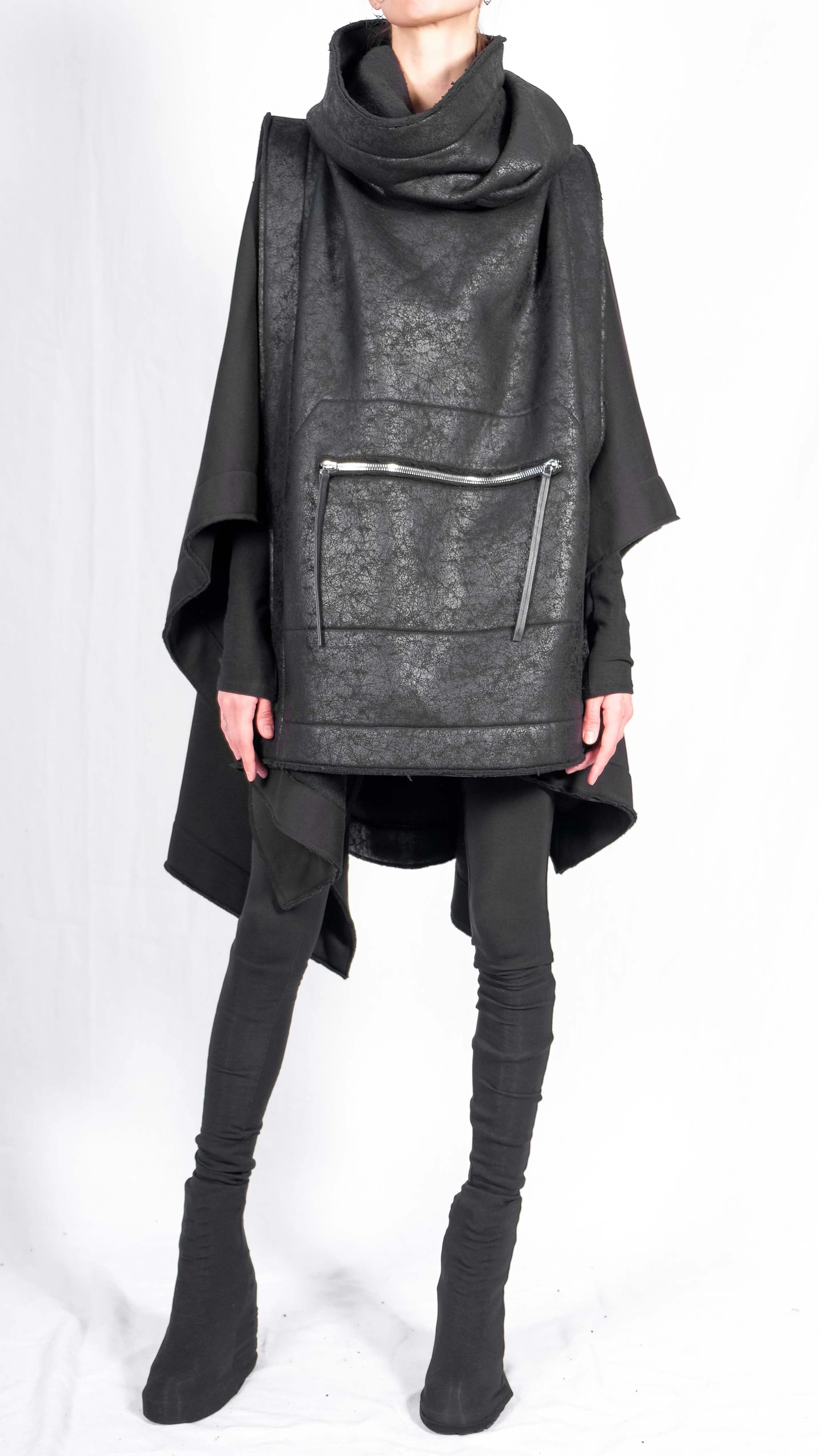 Two Textured Sweatshirt Poncho