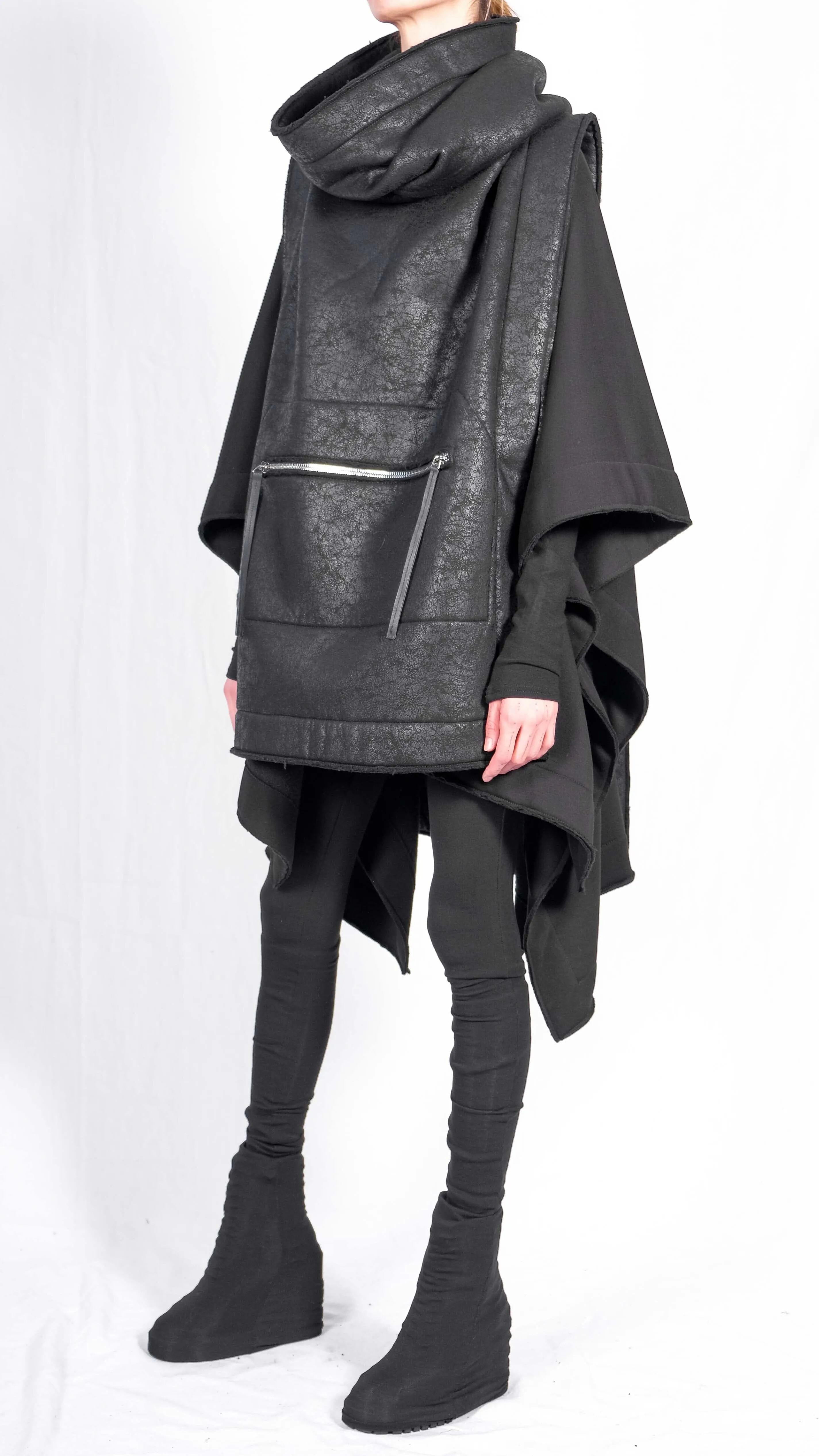 Two Textured Sweatshirt Poncho