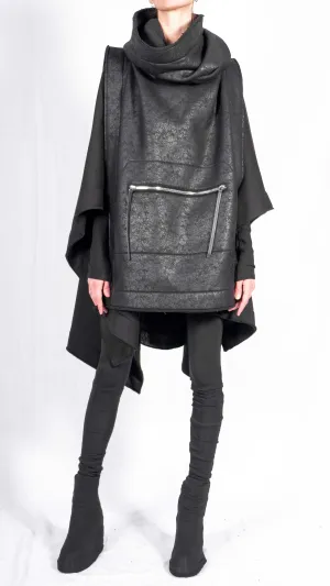 Two Textured Sweatshirt Poncho