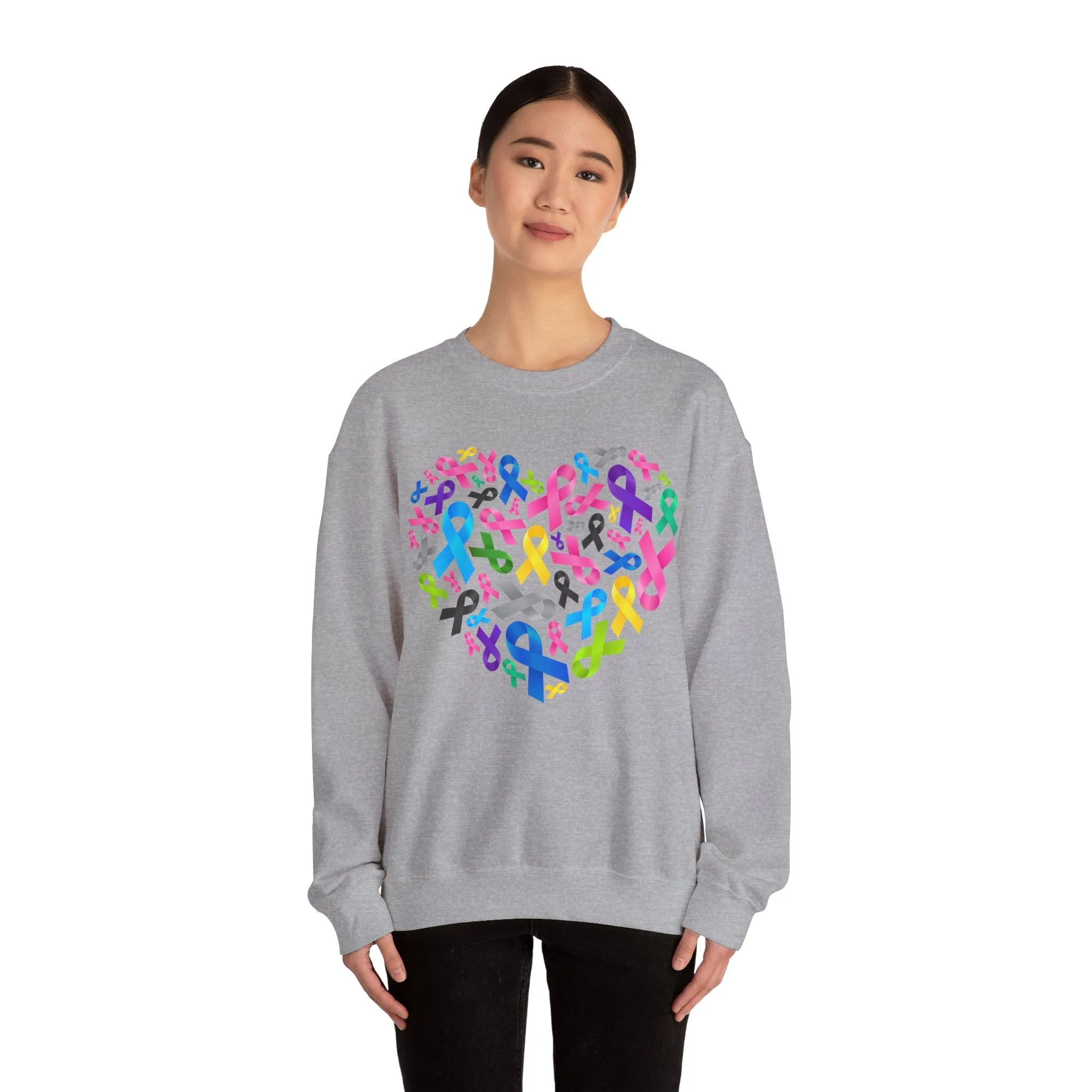 Unisex Heavy Blend™ Crewneck Sweatshirt Adult/Teen Activewear Ribbons For Child Abuse Breast Cancer Domestic Violence Awareness Purple Yellow Pink Blue