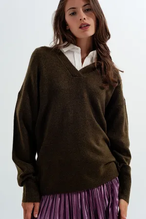 V neck hoodie jumper in green