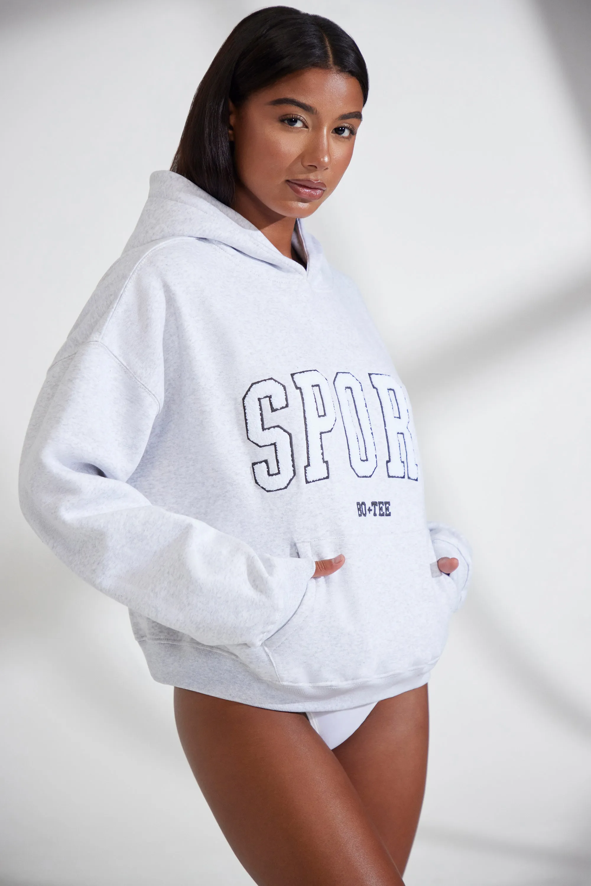 Varsity - Oversized Hooded Sweatshirt in Heather Grey