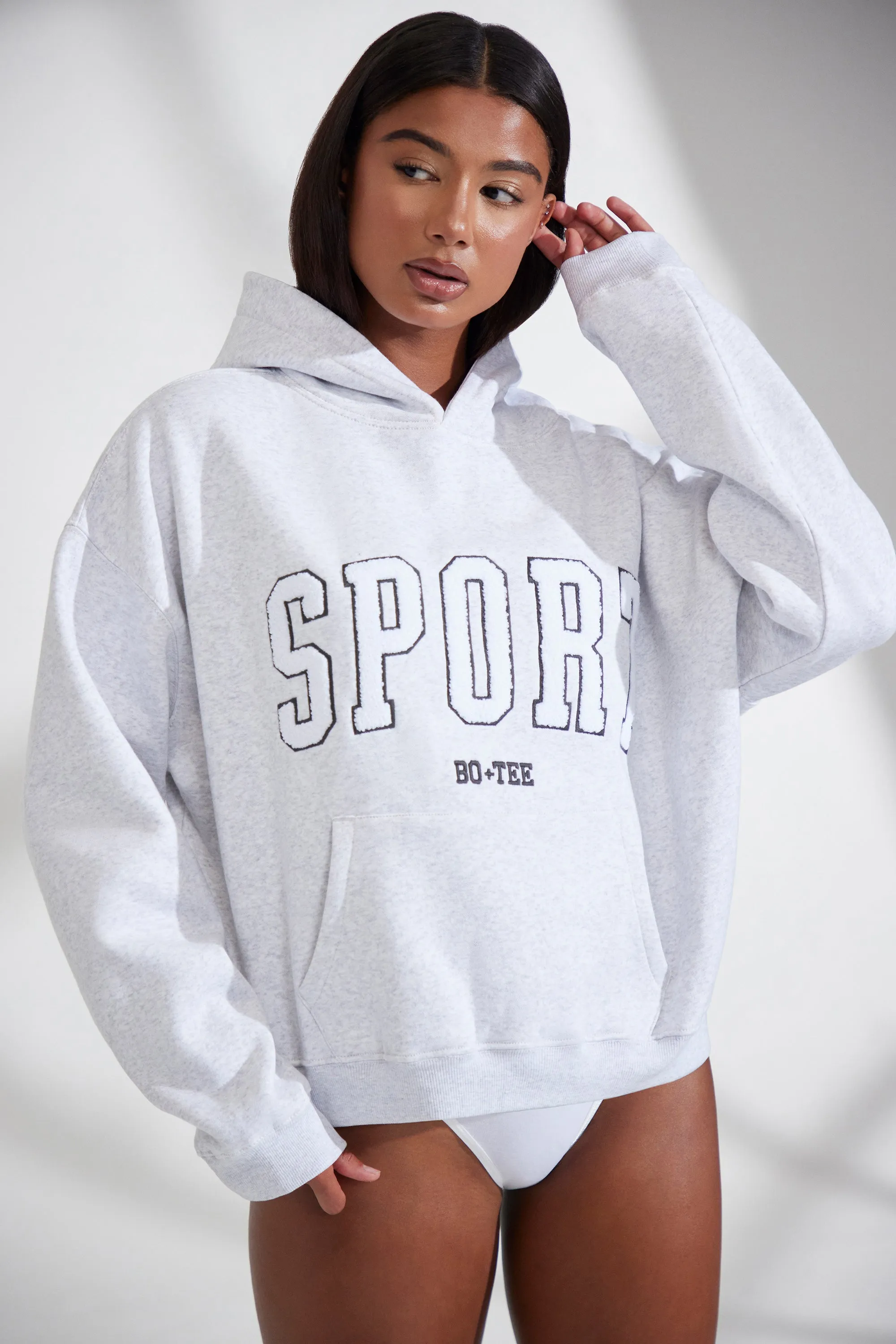 Varsity - Oversized Hooded Sweatshirt in Heather Grey