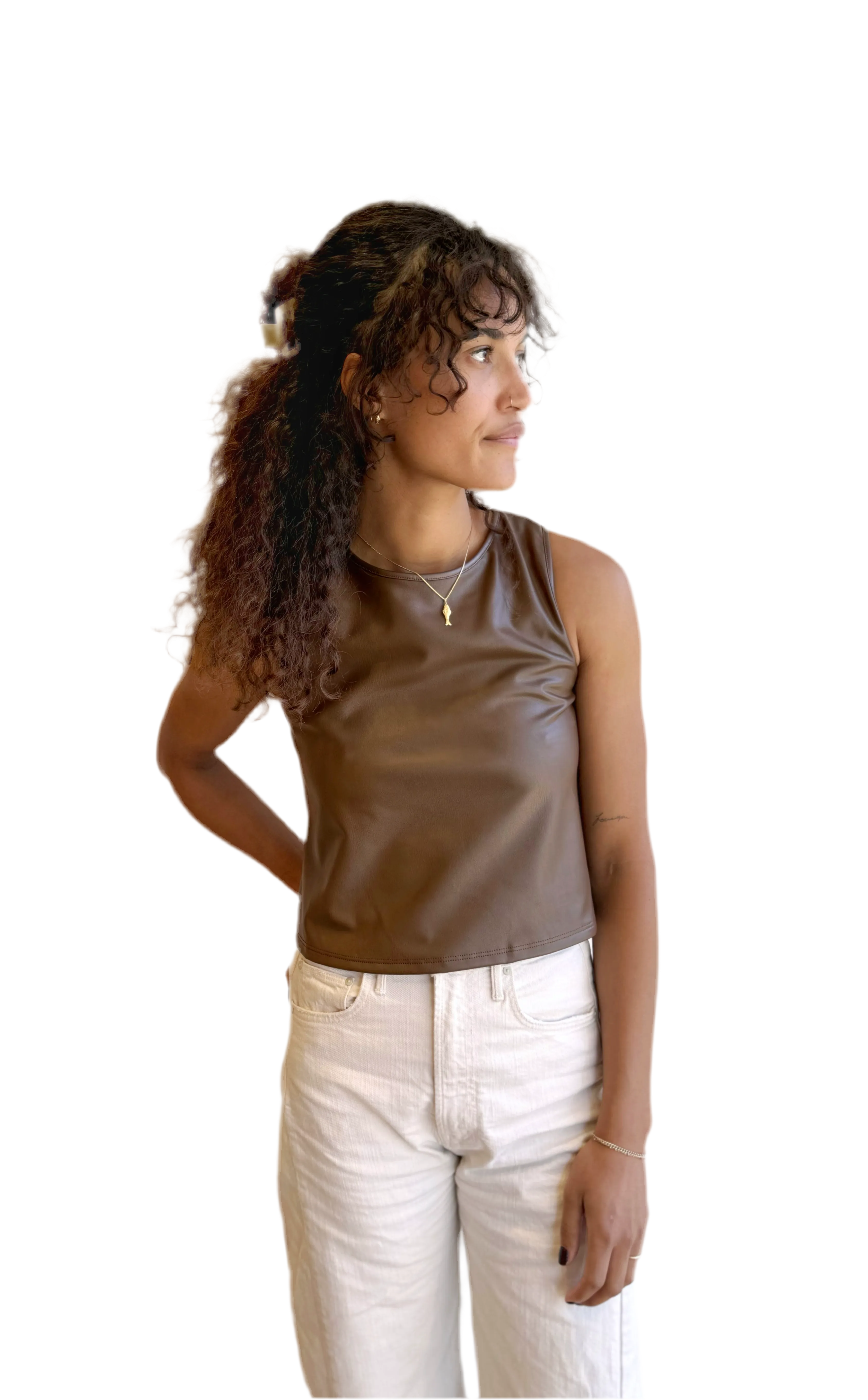 Vegan leather Tank Top in chestnut