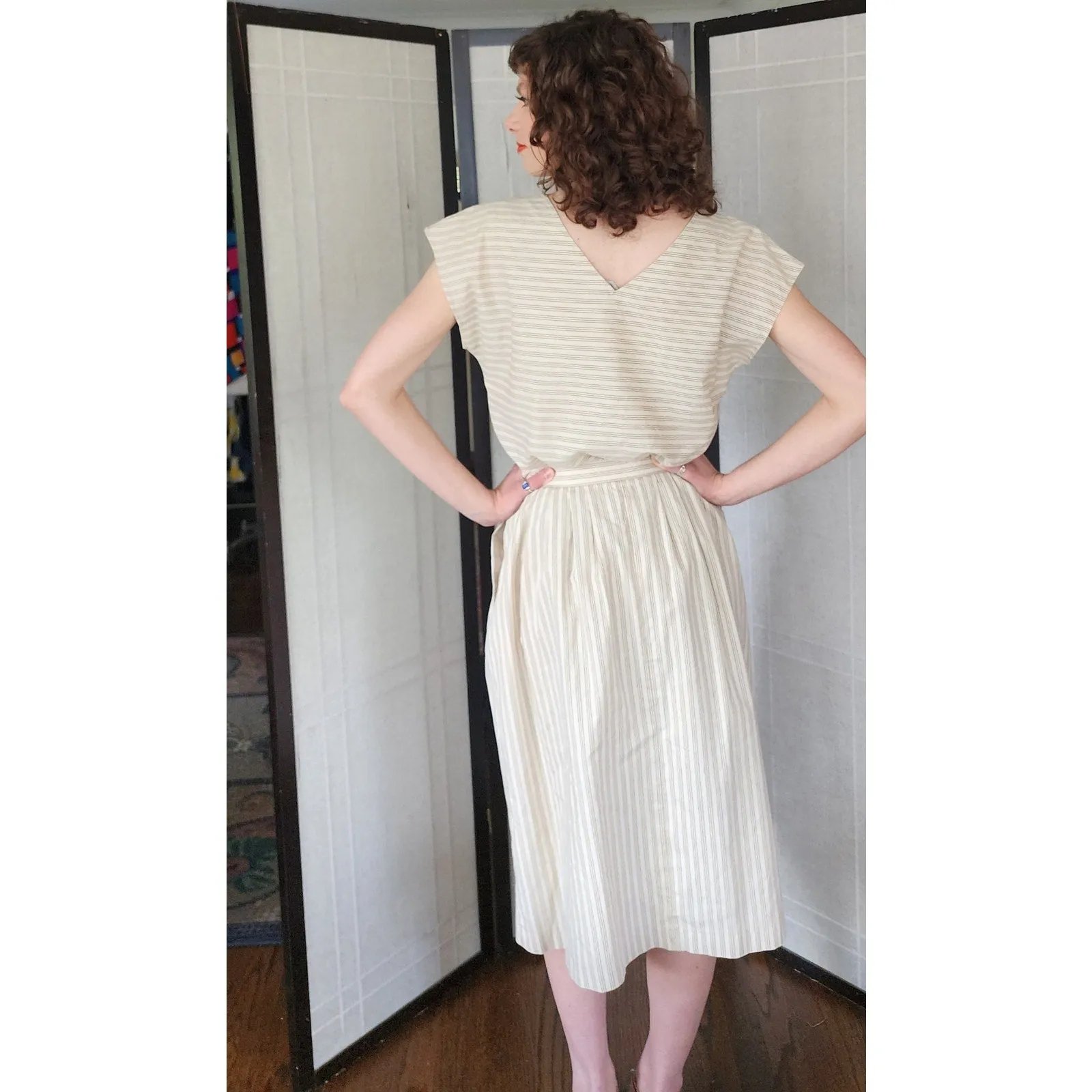 Vintage 80s Striped Print Top   Skirt Set Beige by Phil Carry / S