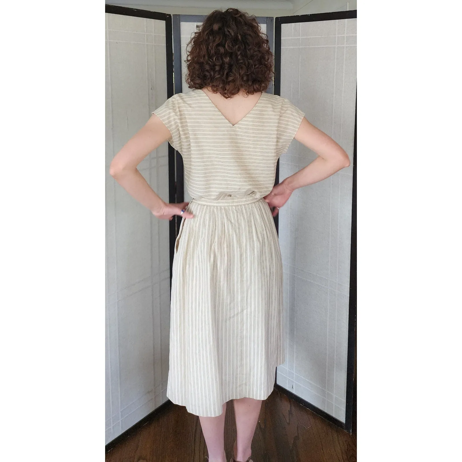 Vintage 80s Striped Print Top   Skirt Set Beige by Phil Carry / S