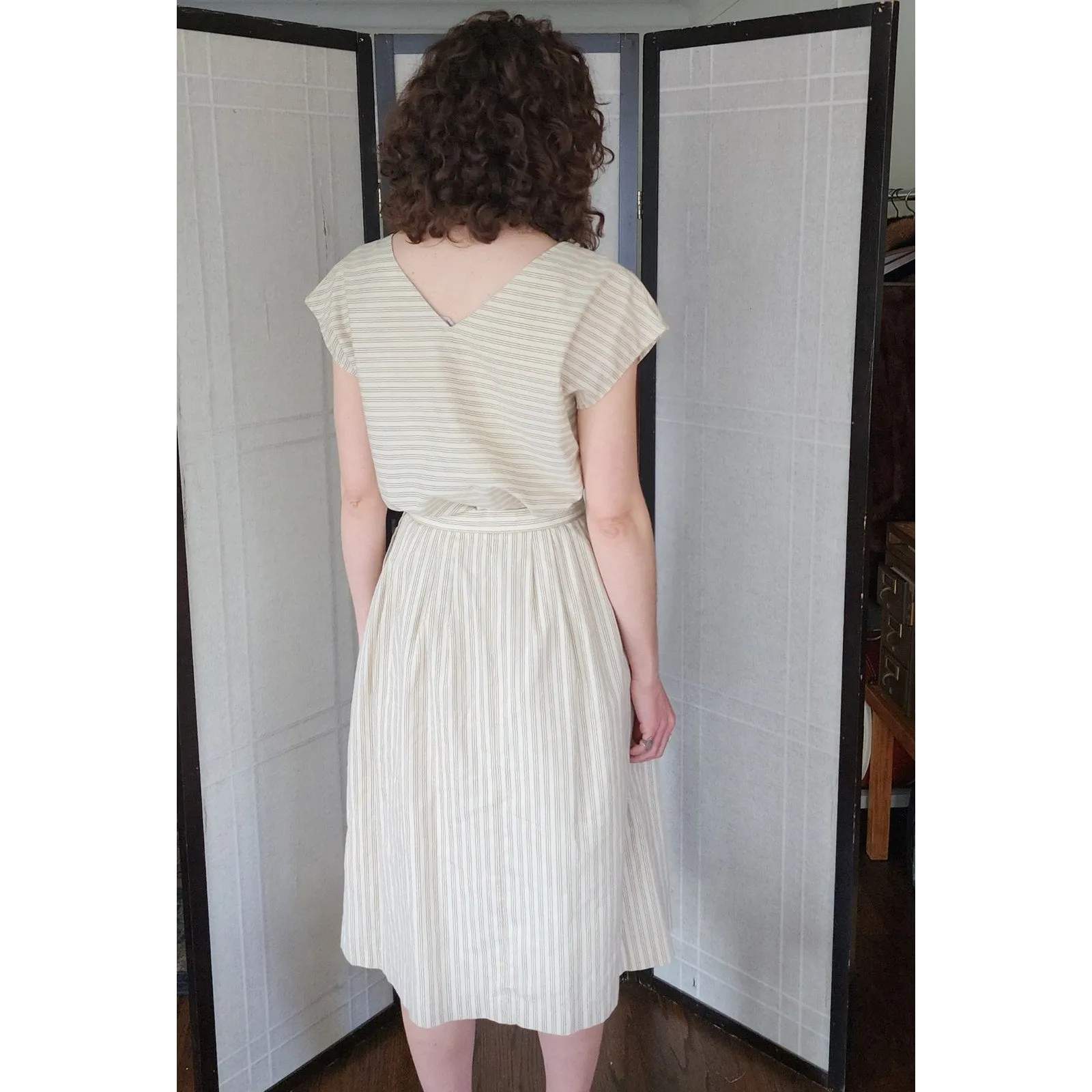 Vintage 80s Striped Print Top   Skirt Set Beige by Phil Carry / S