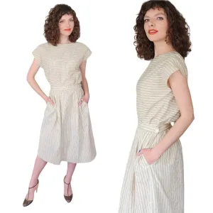 Vintage 80s Striped Print Top   Skirt Set Beige by Phil Carry / S