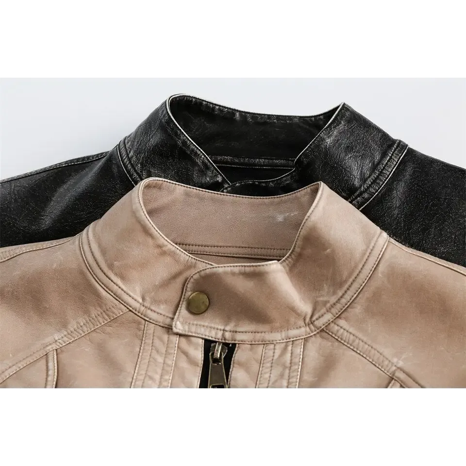 Vintage Chic Y2K Soft Leather Jacket in Cotton and Fur Blend