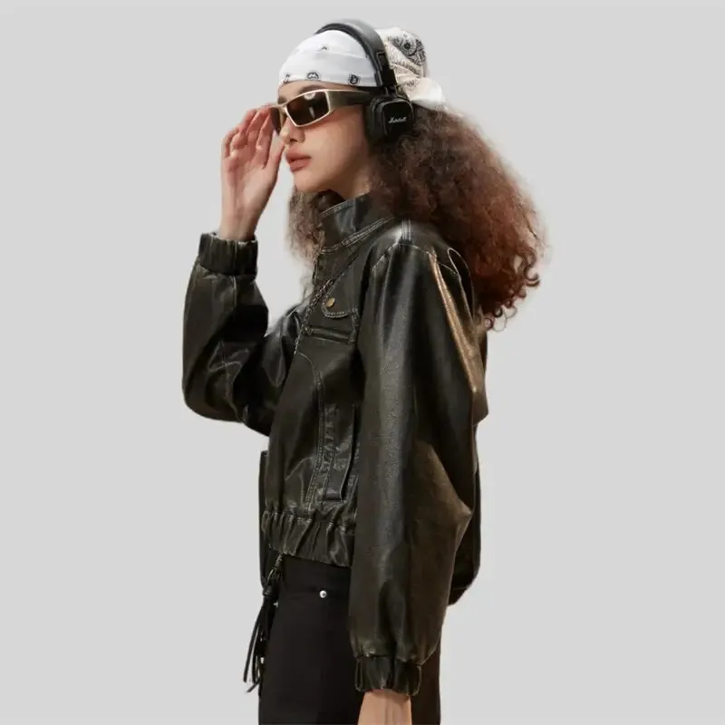 Vintage Chic Y2K Soft Leather Jacket in Cotton and Fur Blend