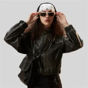 Vintage Chic Y2K Soft Leather Jacket in Cotton and Fur Blend