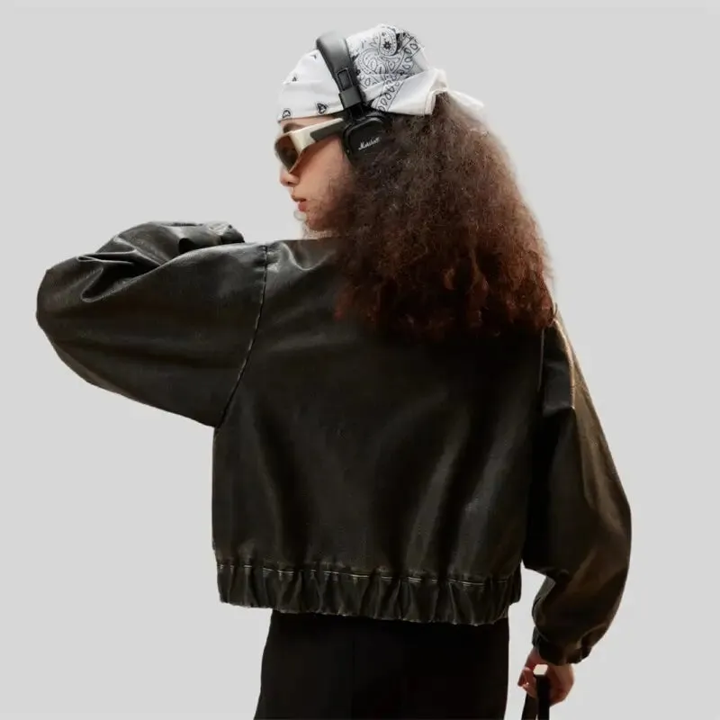 Vintage Chic Y2K Soft Leather Jacket in Cotton and Fur Blend