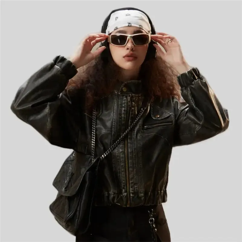 Vintage Chic Y2K Soft Leather Jacket in Cotton and Fur Blend