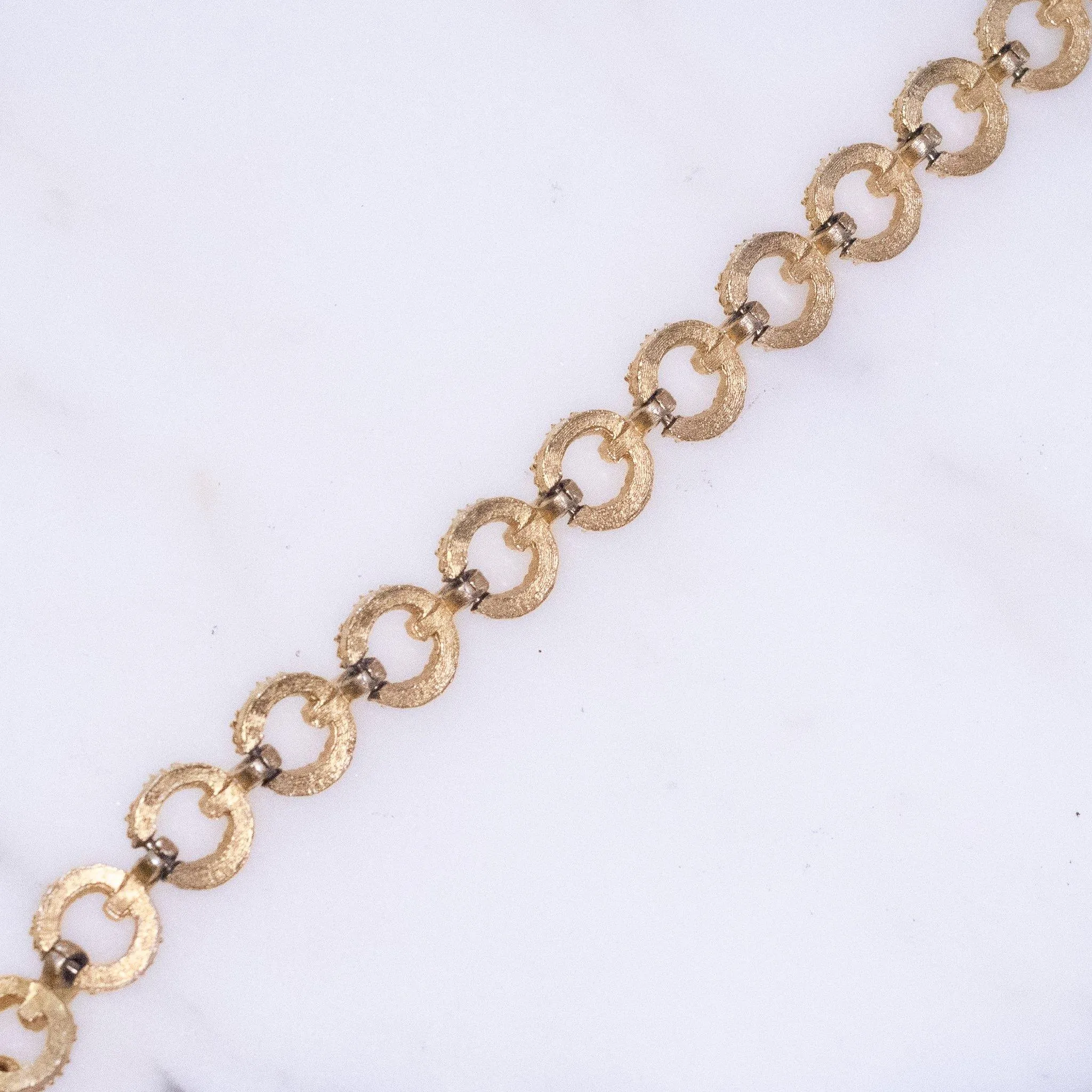 Vintage Crown Trifari Gold Textured Bracelet with Round Links