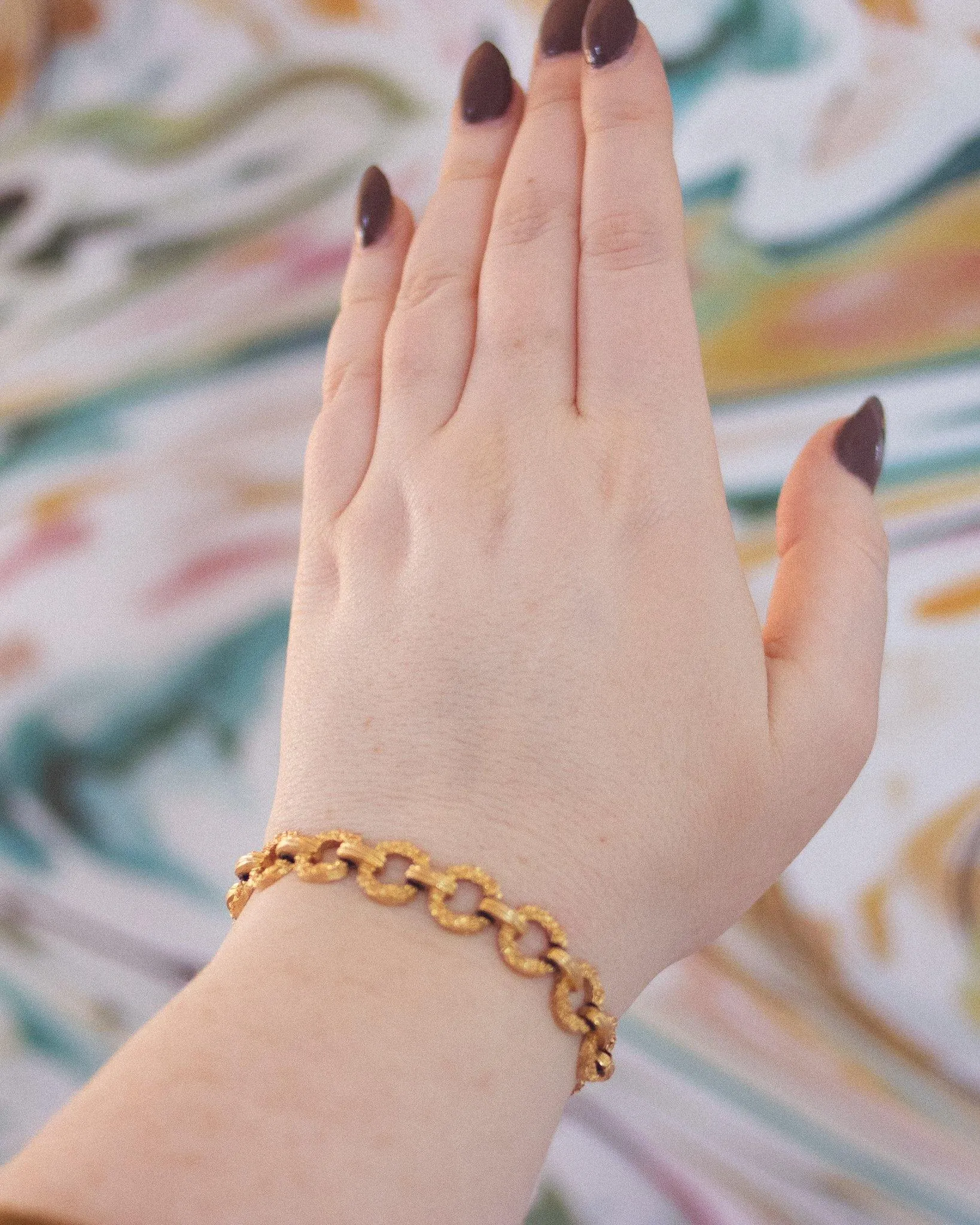 Vintage Crown Trifari Gold Textured Bracelet with Round Links
