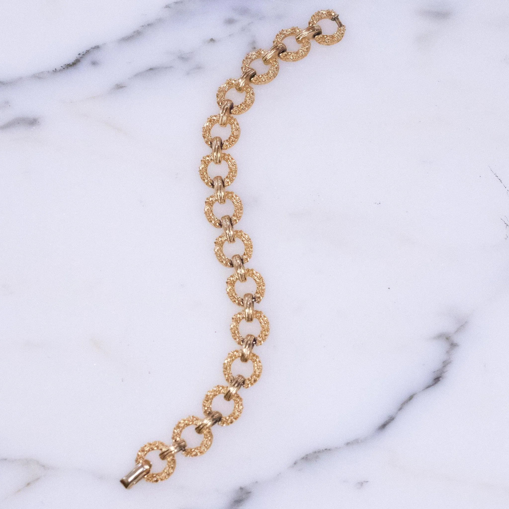 Vintage Crown Trifari Gold Textured Bracelet with Round Links