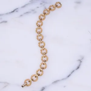 Vintage Crown Trifari Gold Textured Bracelet with Round Links