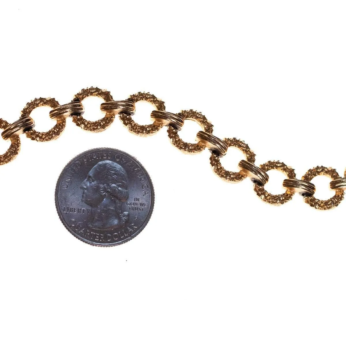 Vintage Crown Trifari Gold Textured Bracelet with Round Links