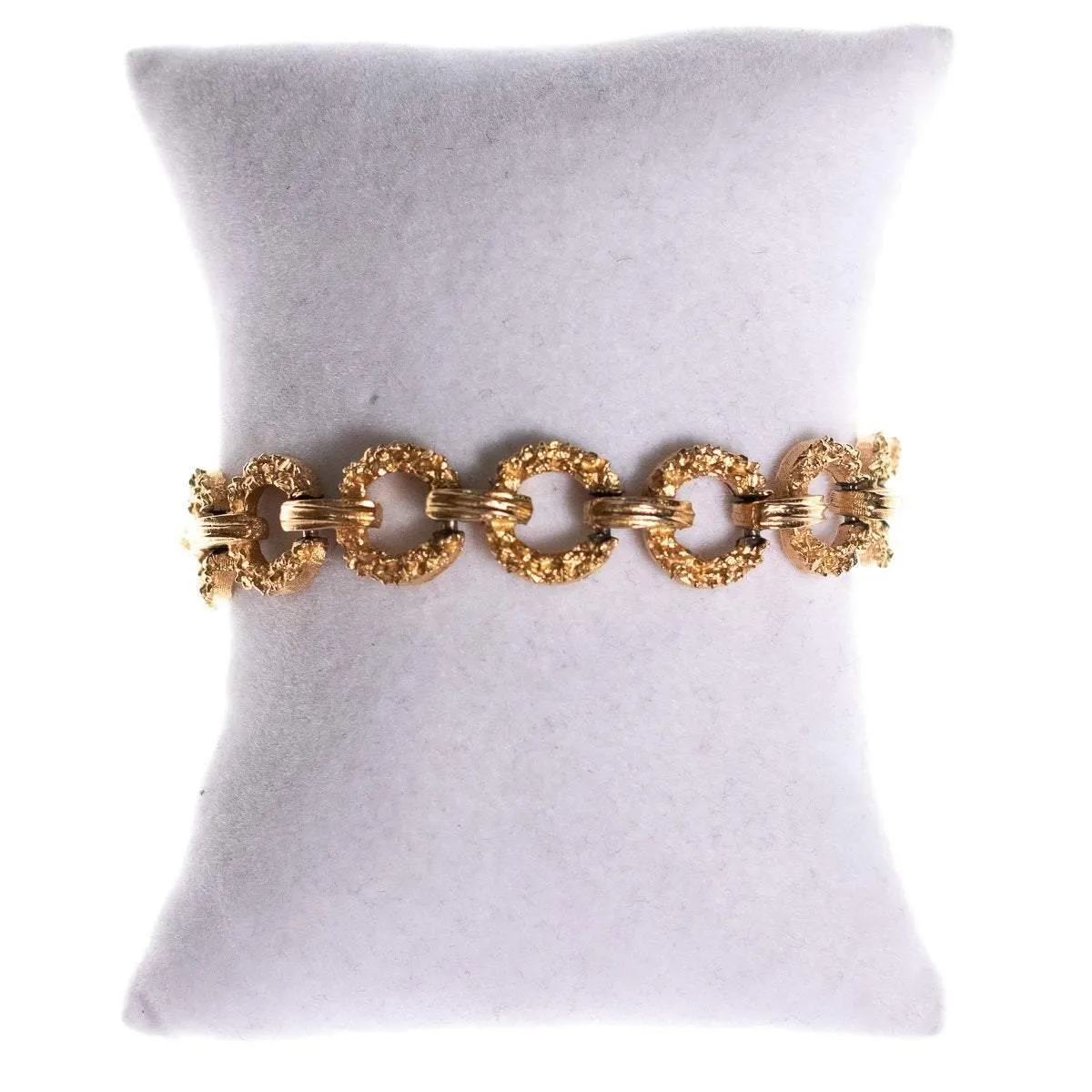 Vintage Crown Trifari Gold Textured Bracelet with Round Links