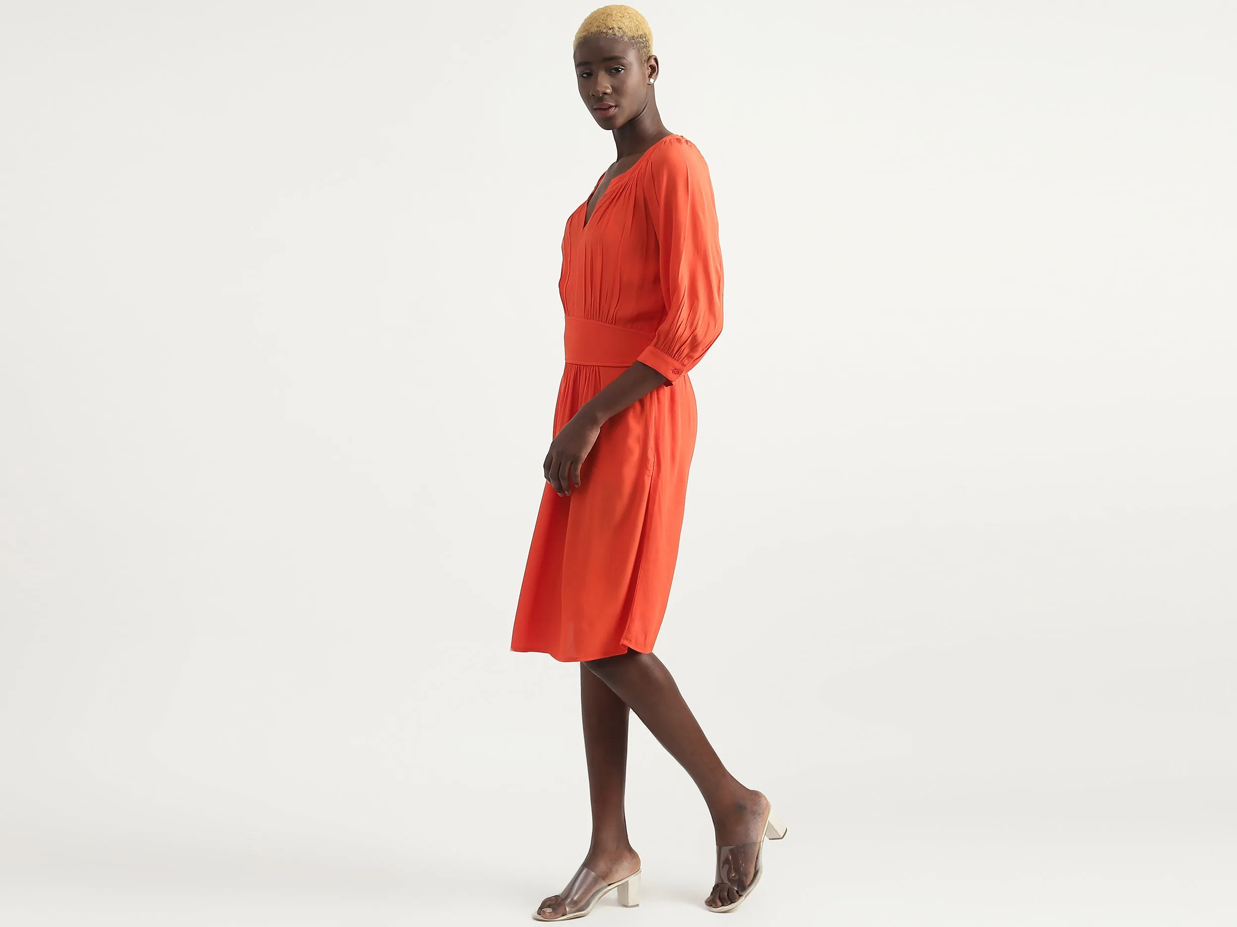 Viscose Solid V-Neck Women Dresses