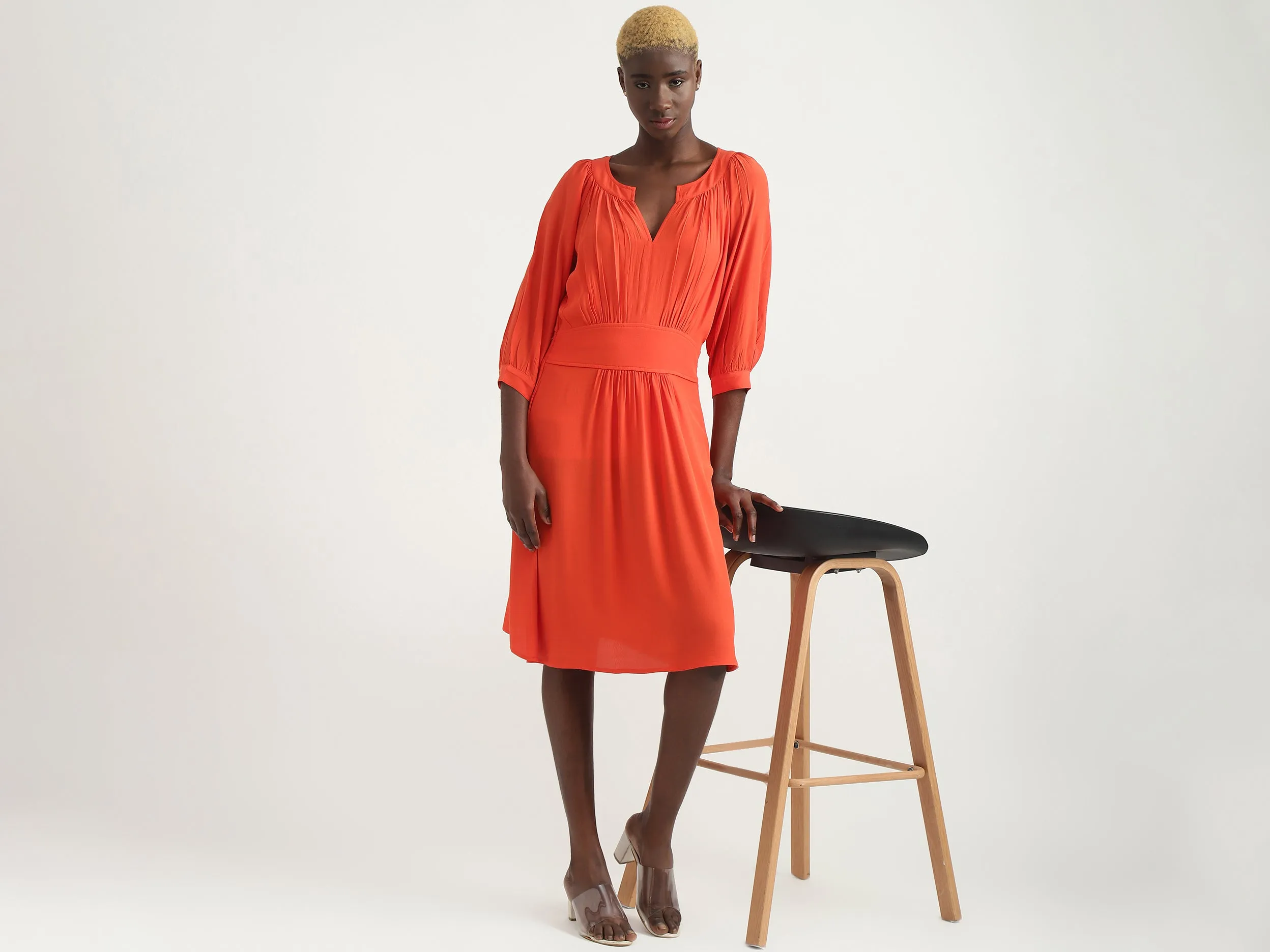 Viscose Solid V-Neck Women Dresses