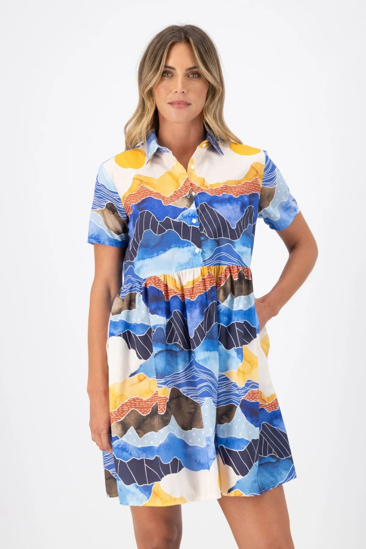 Vista Villa Dress Blue in Cotton