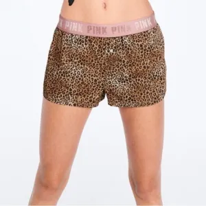 Vs Victorias Secret Pink Flannel Sleep Boxy Short Shortie Leopard With Pink XS