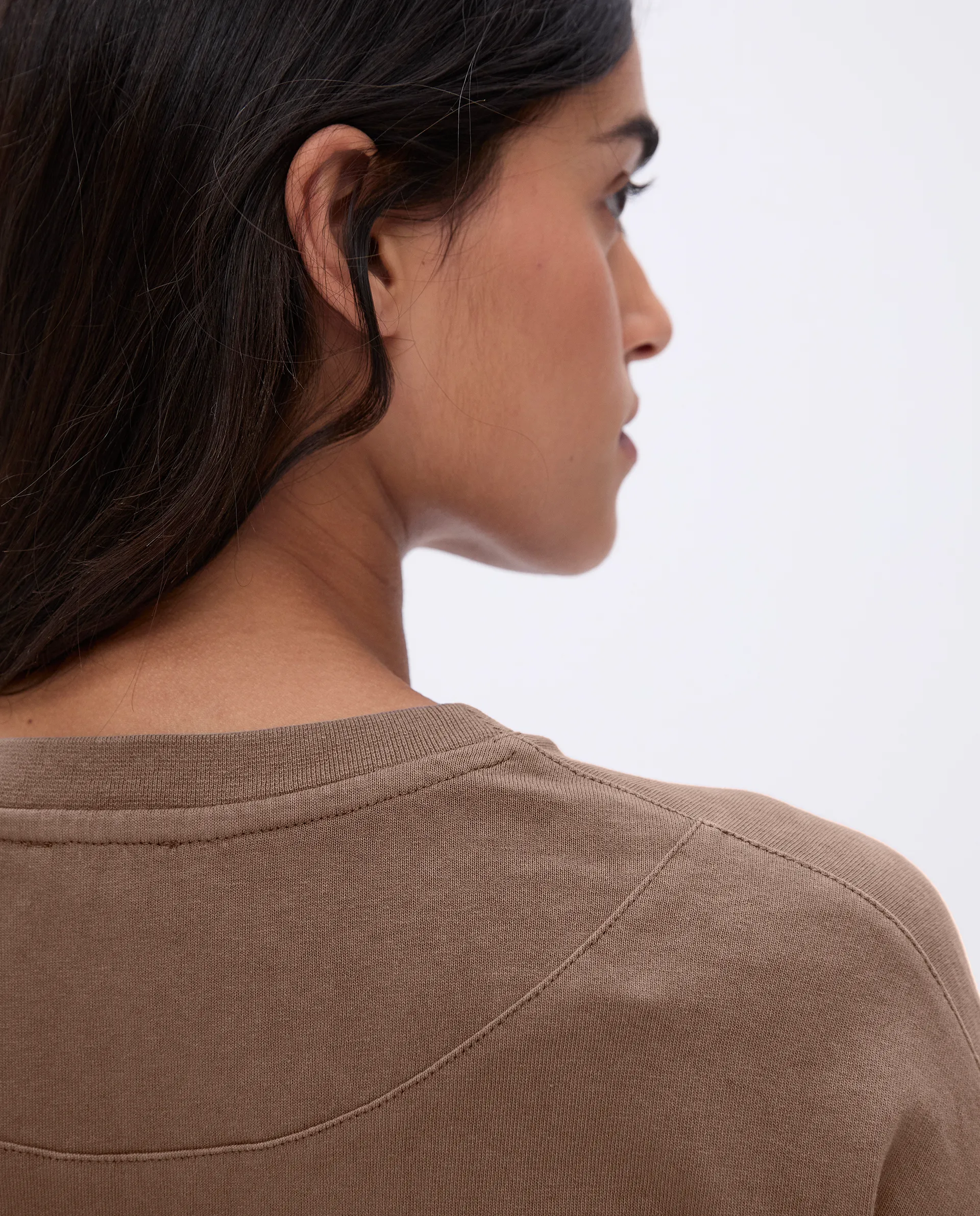 Washed Long Sleeve Drop Shoulder T-shirt - Pebble Brown