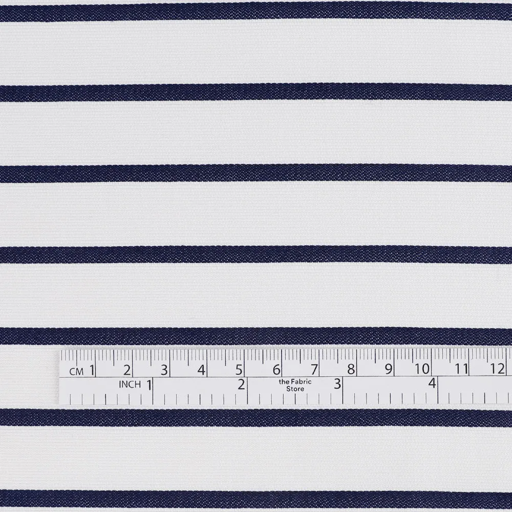 Weft Stripe Cotton Canvas - White / Navy