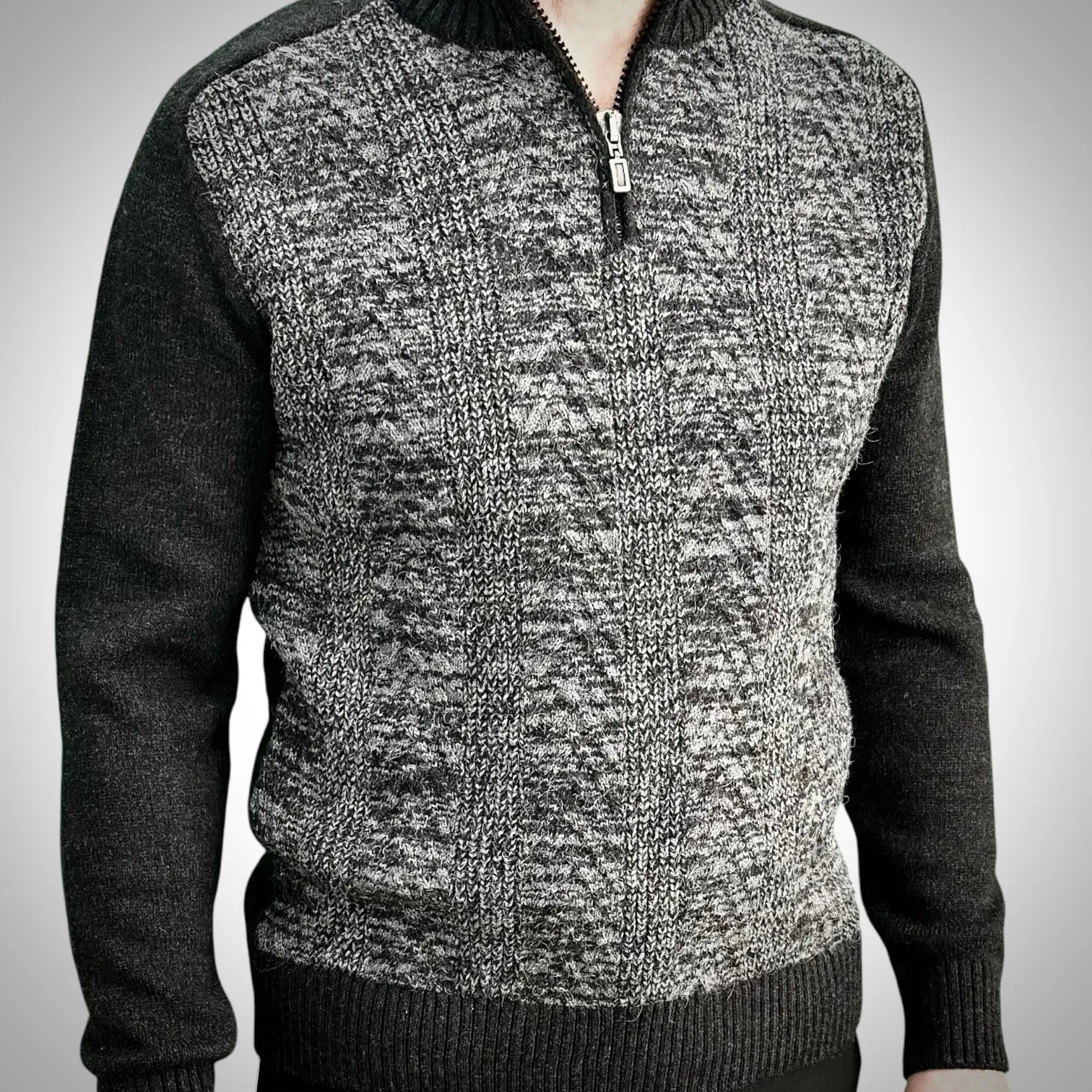 Winter - Half Zipper Collar - Wool-   Essential  Sweater Black and White