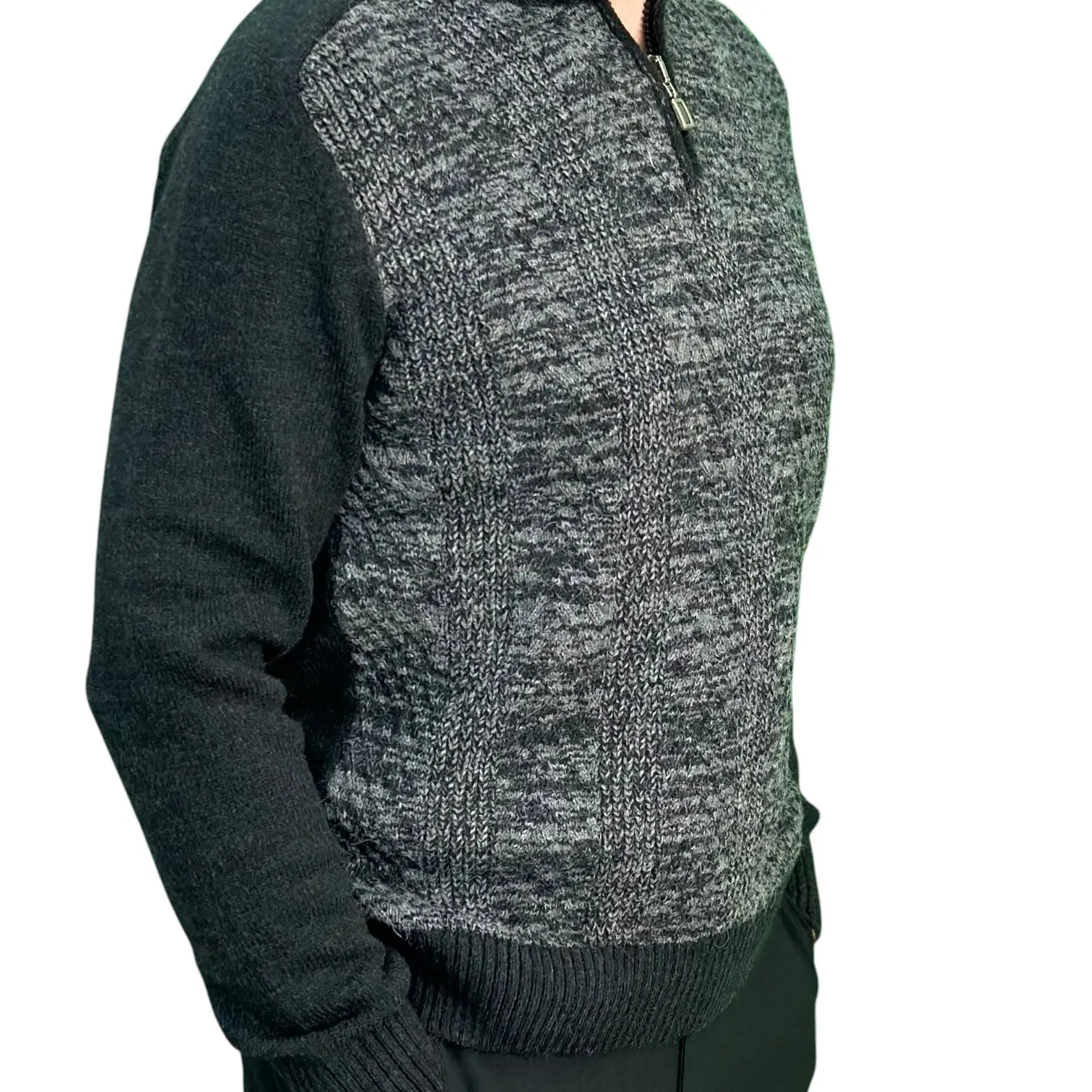 Winter - Half Zipper Collar - Wool-   Essential  Sweater Black and White