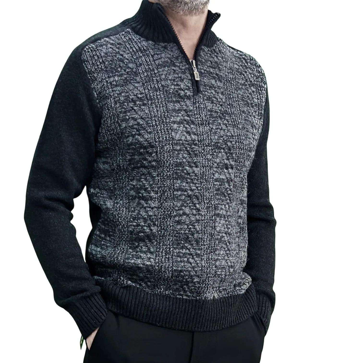 Winter - Half Zipper Collar - Wool-   Essential  Sweater Black and White
