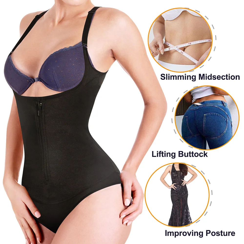 Women Latex Waist Trainer Bodysuit Slim Zipper