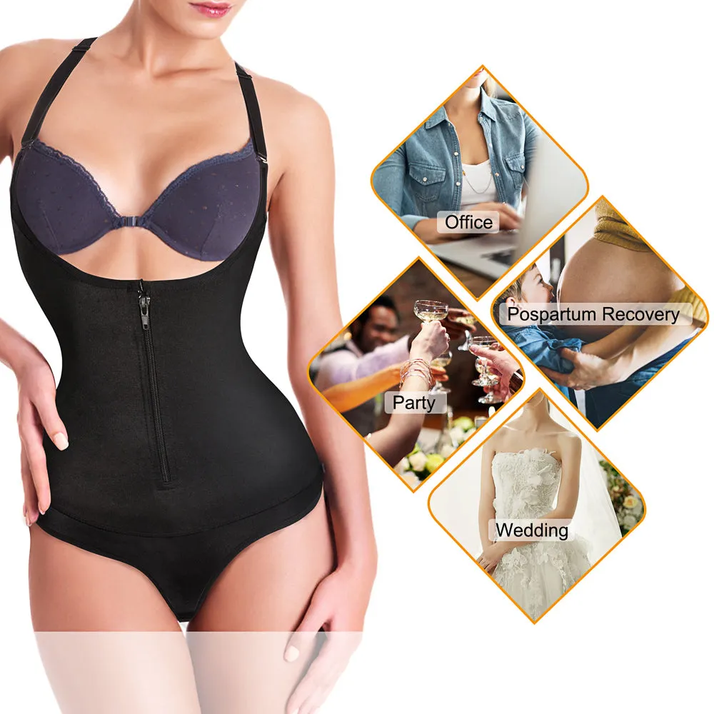 Women Latex Waist Trainer Bodysuit Slim Zipper