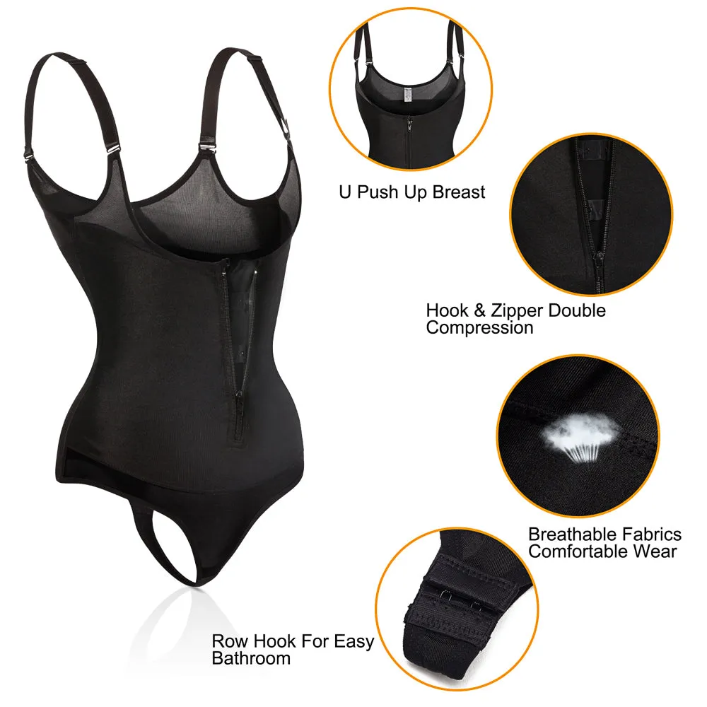 Women Latex Waist Trainer Bodysuit Slim Zipper