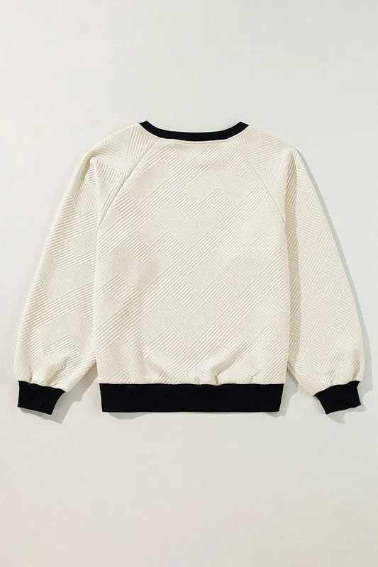 Women Raglan Sleeve Crew Neck Textured Sweatshirts