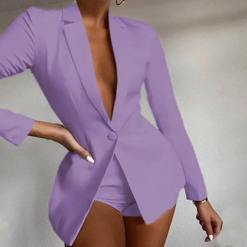 women's long sleeve blazers patchwork fashion solid color