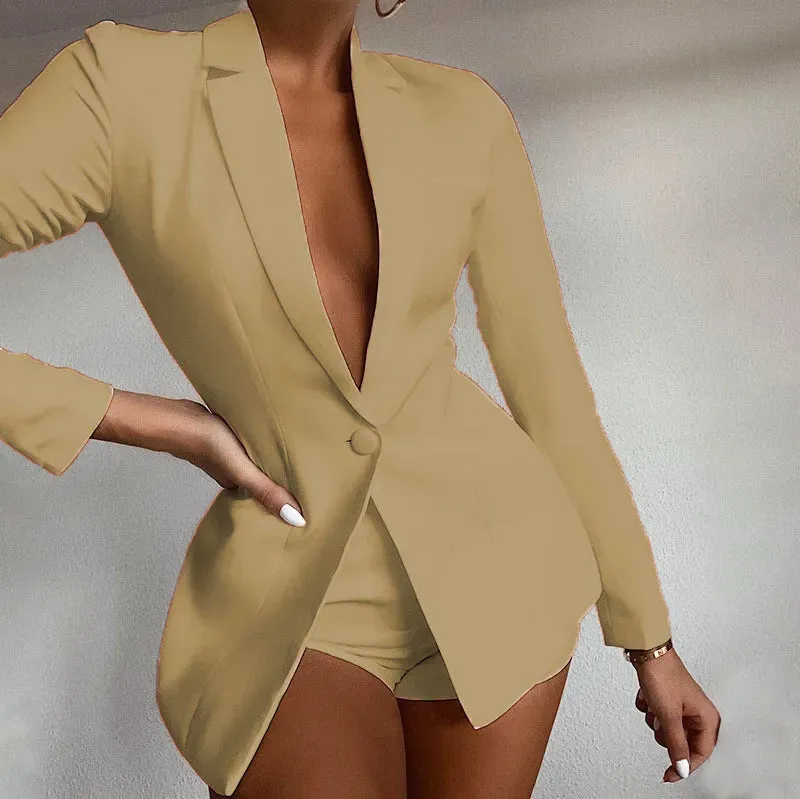 women's long sleeve blazers patchwork fashion solid color
