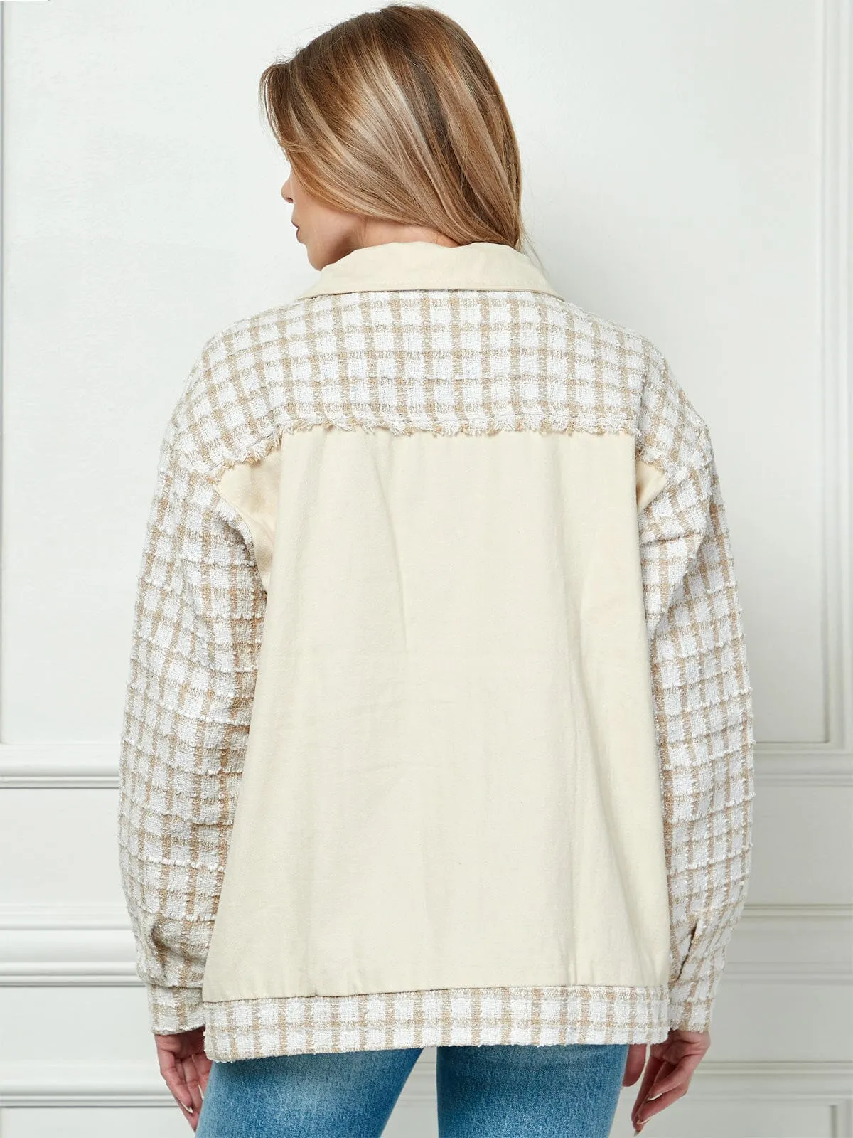 WOMEN'S LONG SLEEVE BUTTON CLOSURE POCKETS CHECKERS JACKET