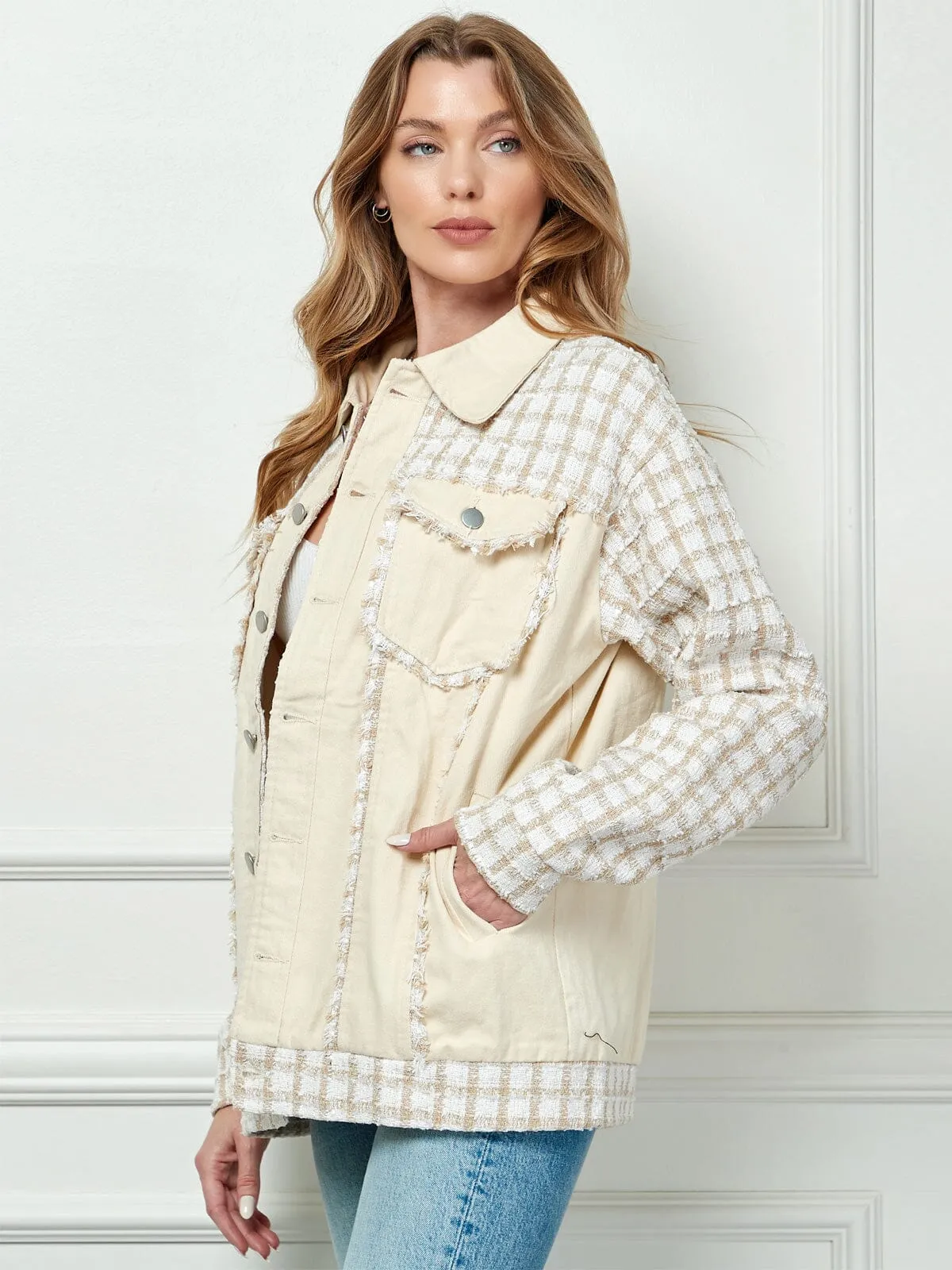 WOMEN'S LONG SLEEVE BUTTON CLOSURE POCKETS CHECKERS JACKET