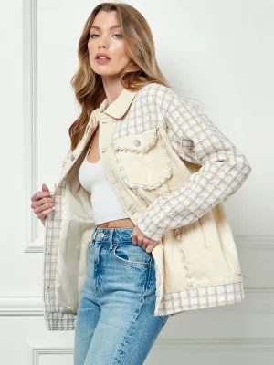 WOMEN'S LONG SLEEVE BUTTON CLOSURE POCKETS CHECKERS JACKET