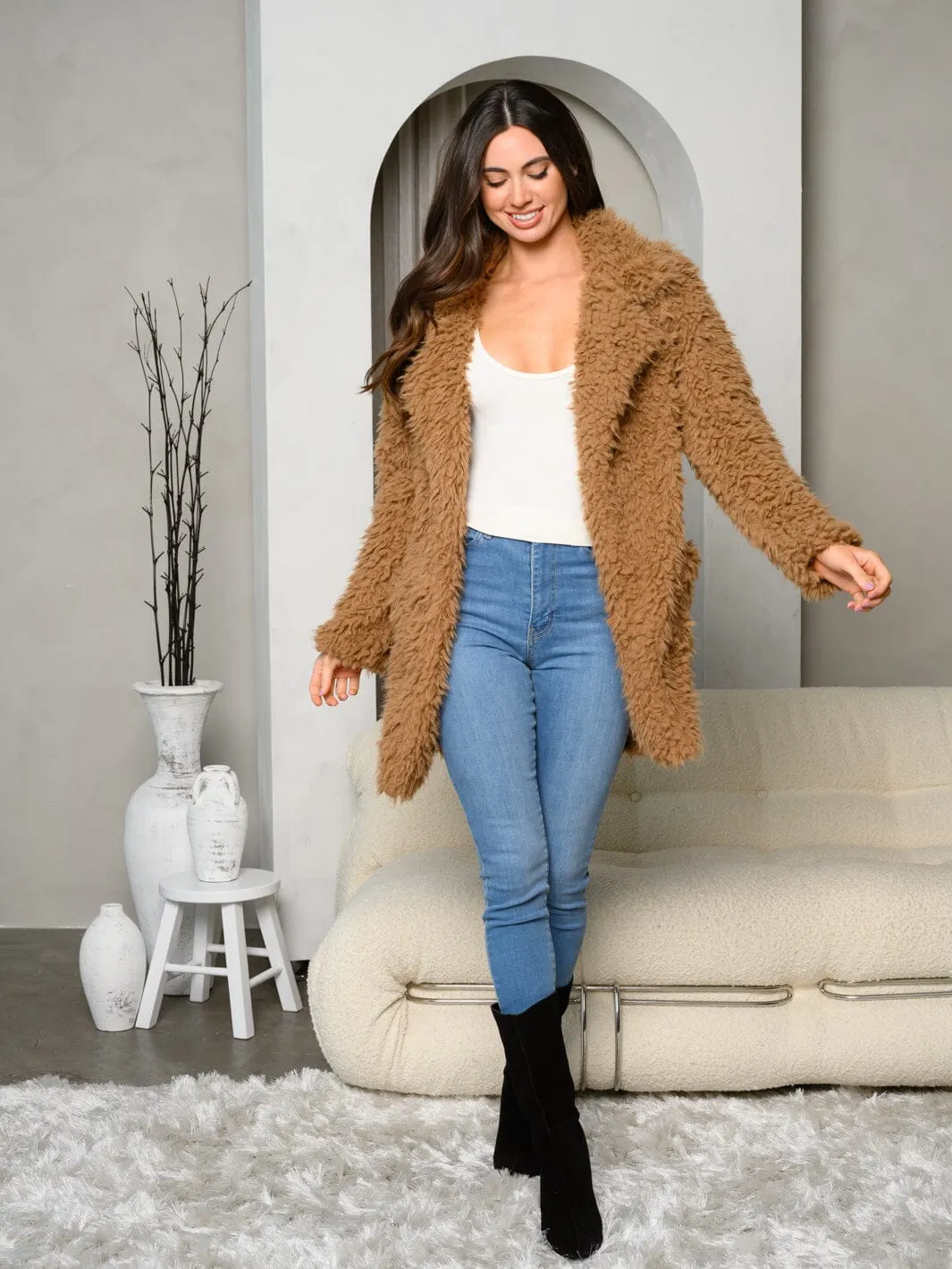 WOMEN'S LONG SLEEVE FRONT OPEN WITH POCKETS COAT