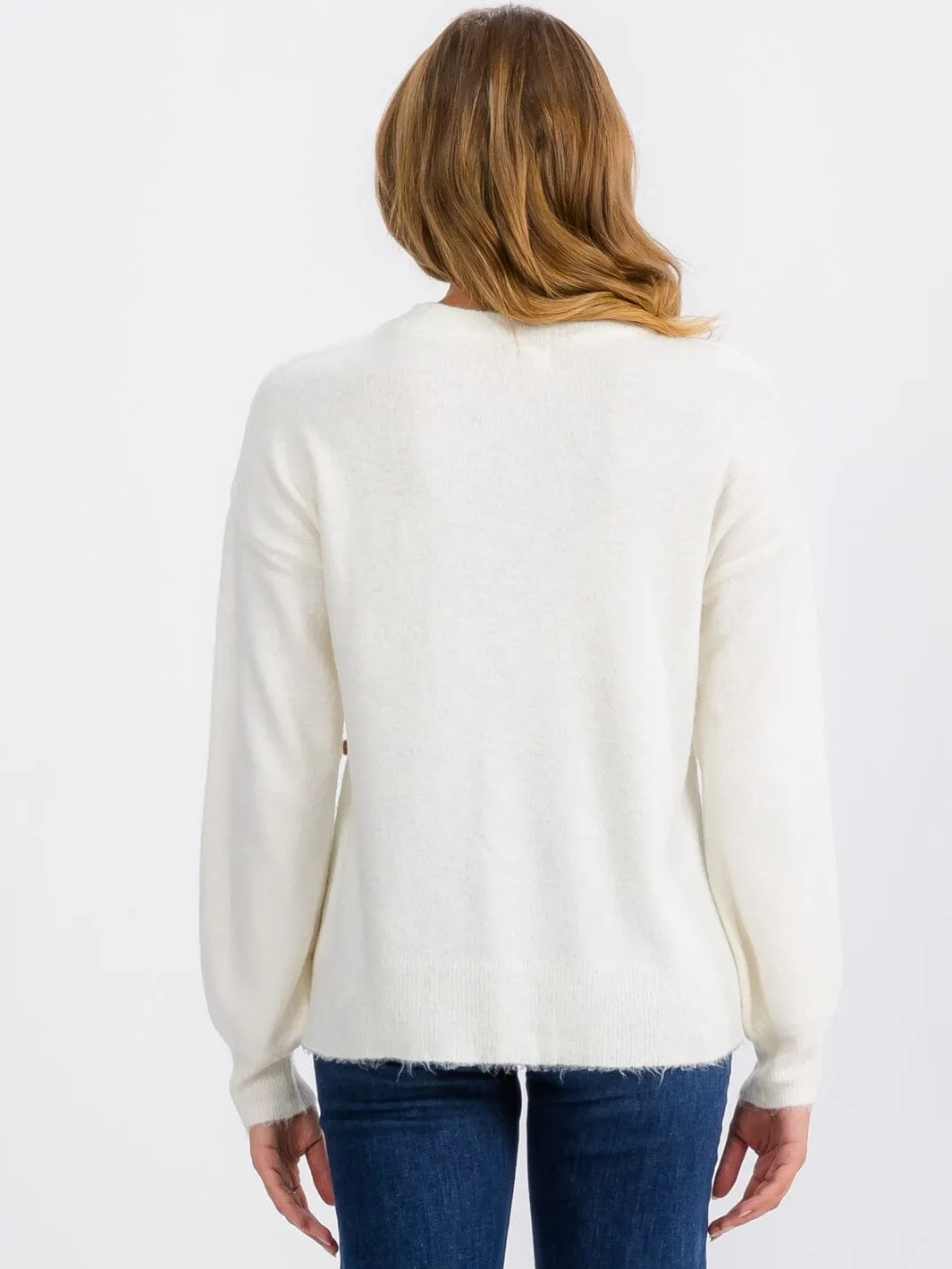 WOMEN'S LONG SLEEVE POM POM DETAILED PULLOVER SWEATER