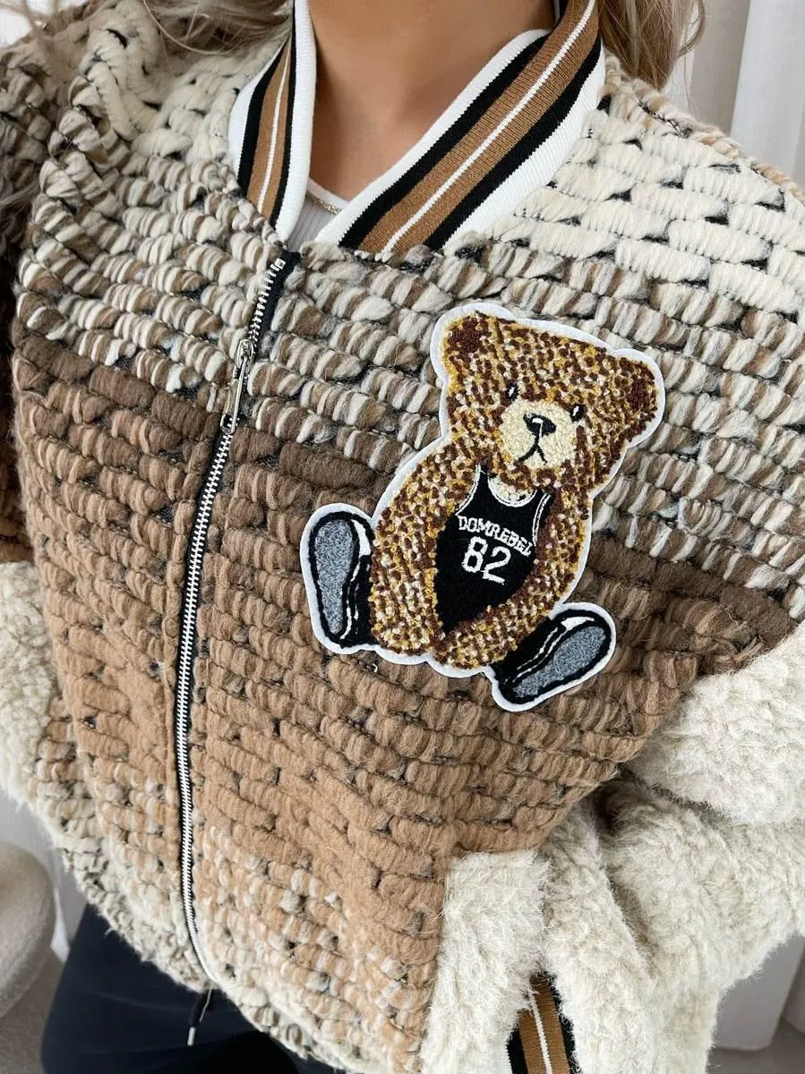 Womens Teddy Textured Bomber Jacket